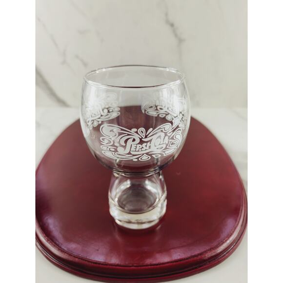 Pepsi Cola Clear Tumbler Glass 16oz Bell Shaped White Logo 6" Pedestal 70's x3 - Picture 3 of 14